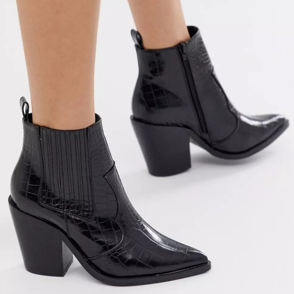 ASOS Shoes - Asos Ankle Heeled Boots Black Croc In Size 9